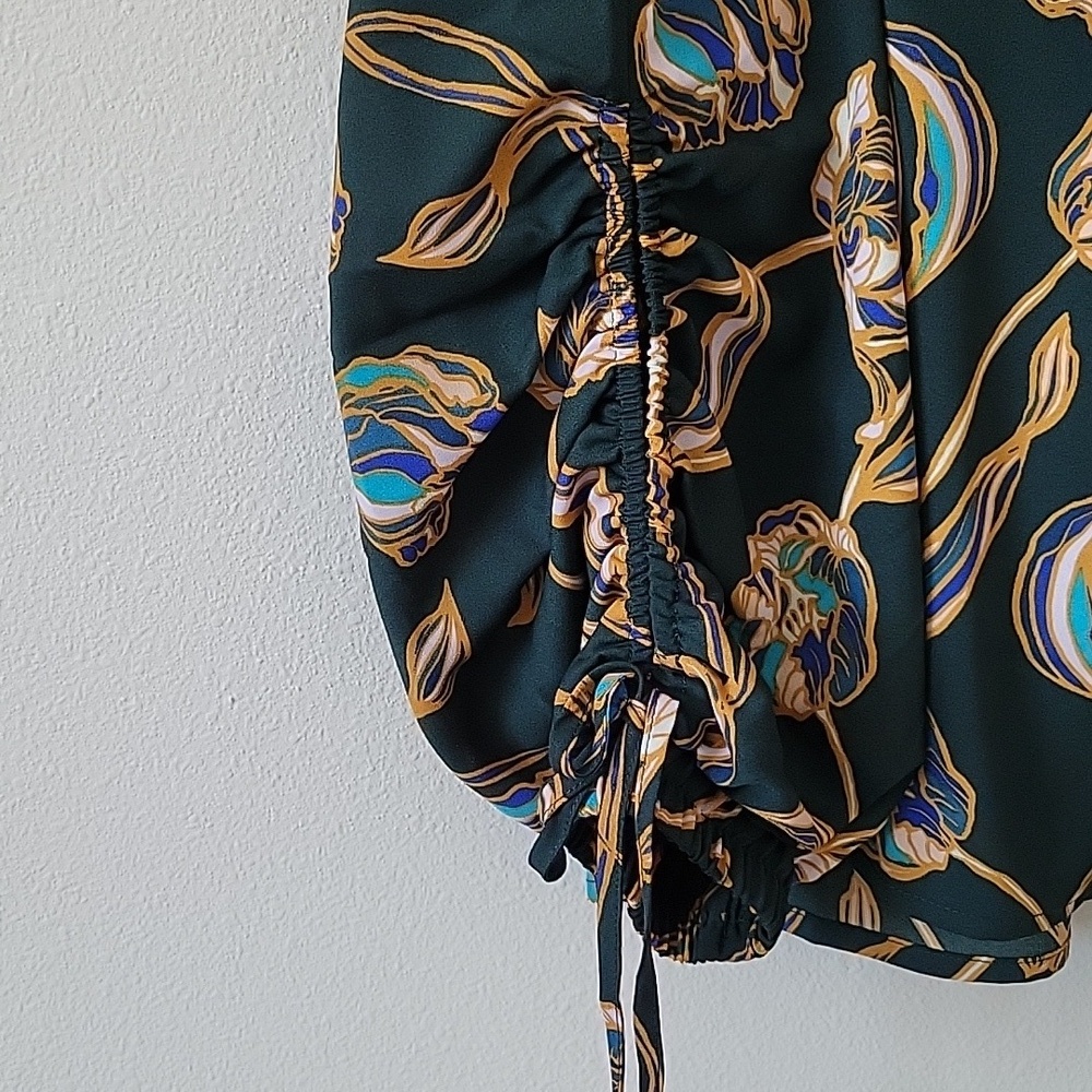Belle by Kim Gravel Dark Green Stained Glass Fall Floral Blouse Size Medium - Picture 4 of 8